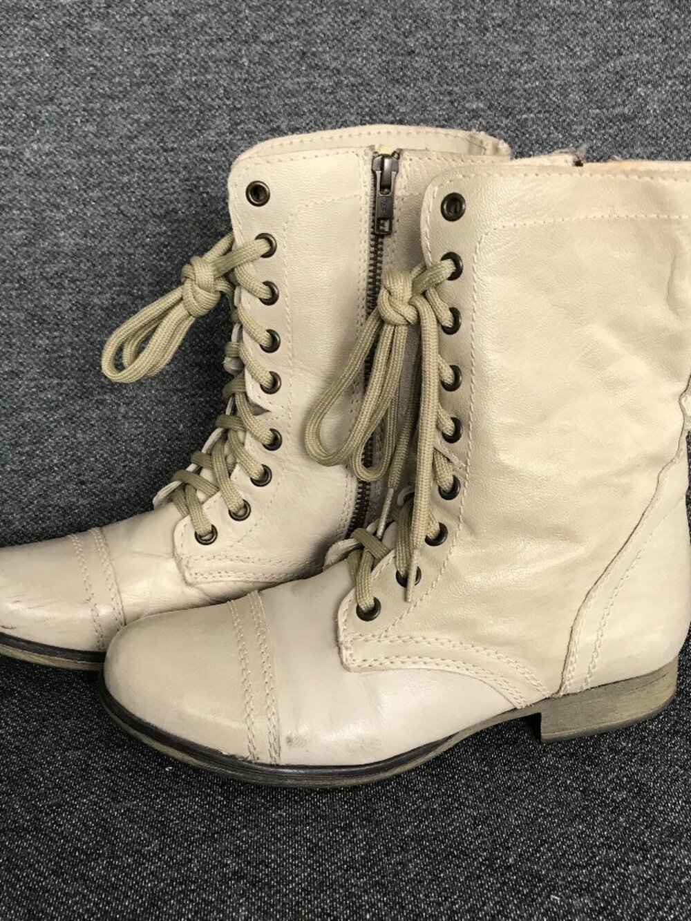 Steve Madden Troopa Women's Sz 6.5M Taupe Side Zip Cap Toe Leather Combat Boots
